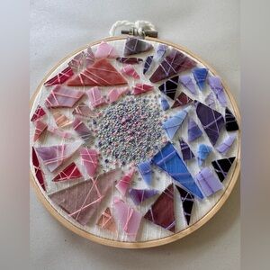 *HANDMADE* Custom Hand Stitched Glass Hoop Decor